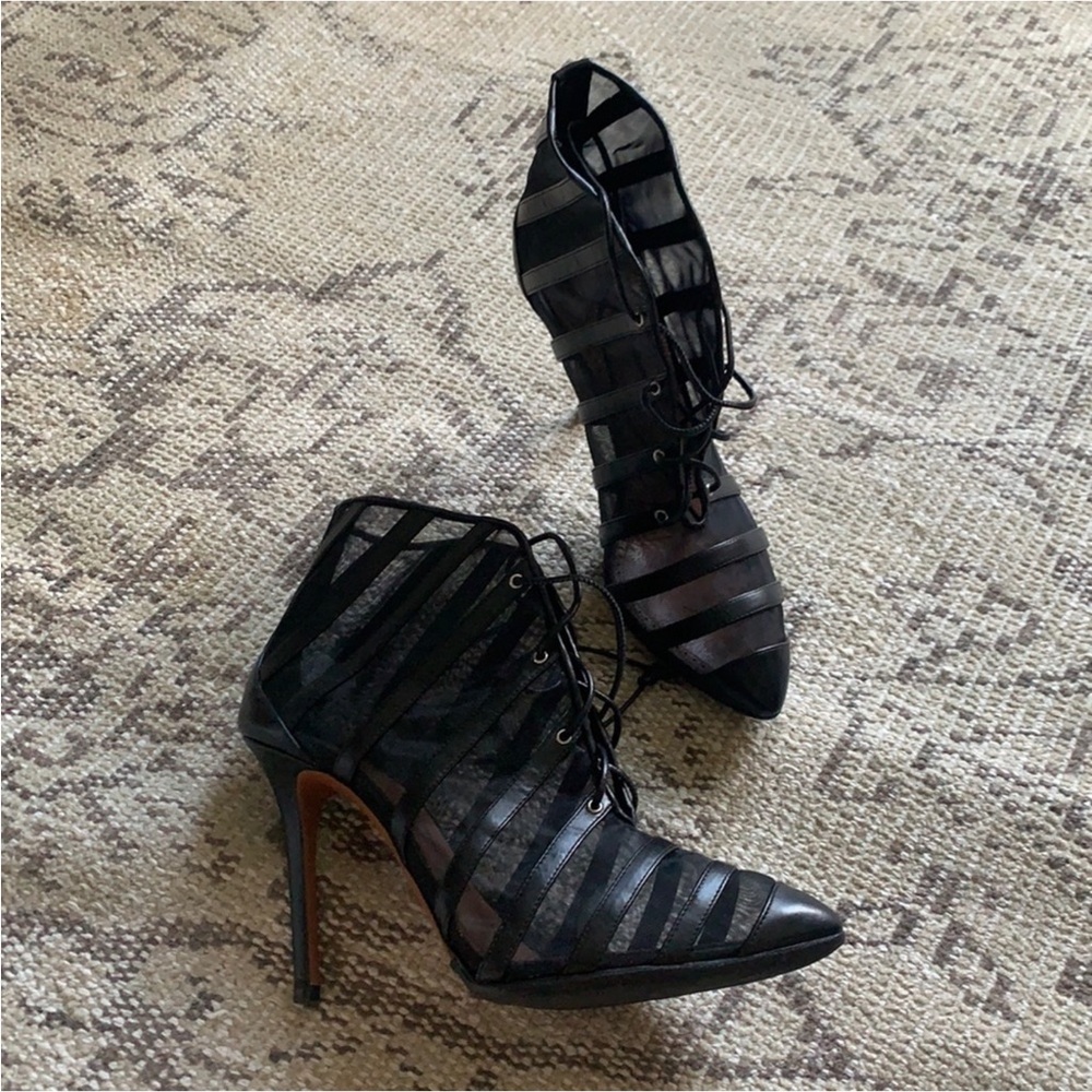 Alaia Black Strappy Heels low ankle boots mesh black leather